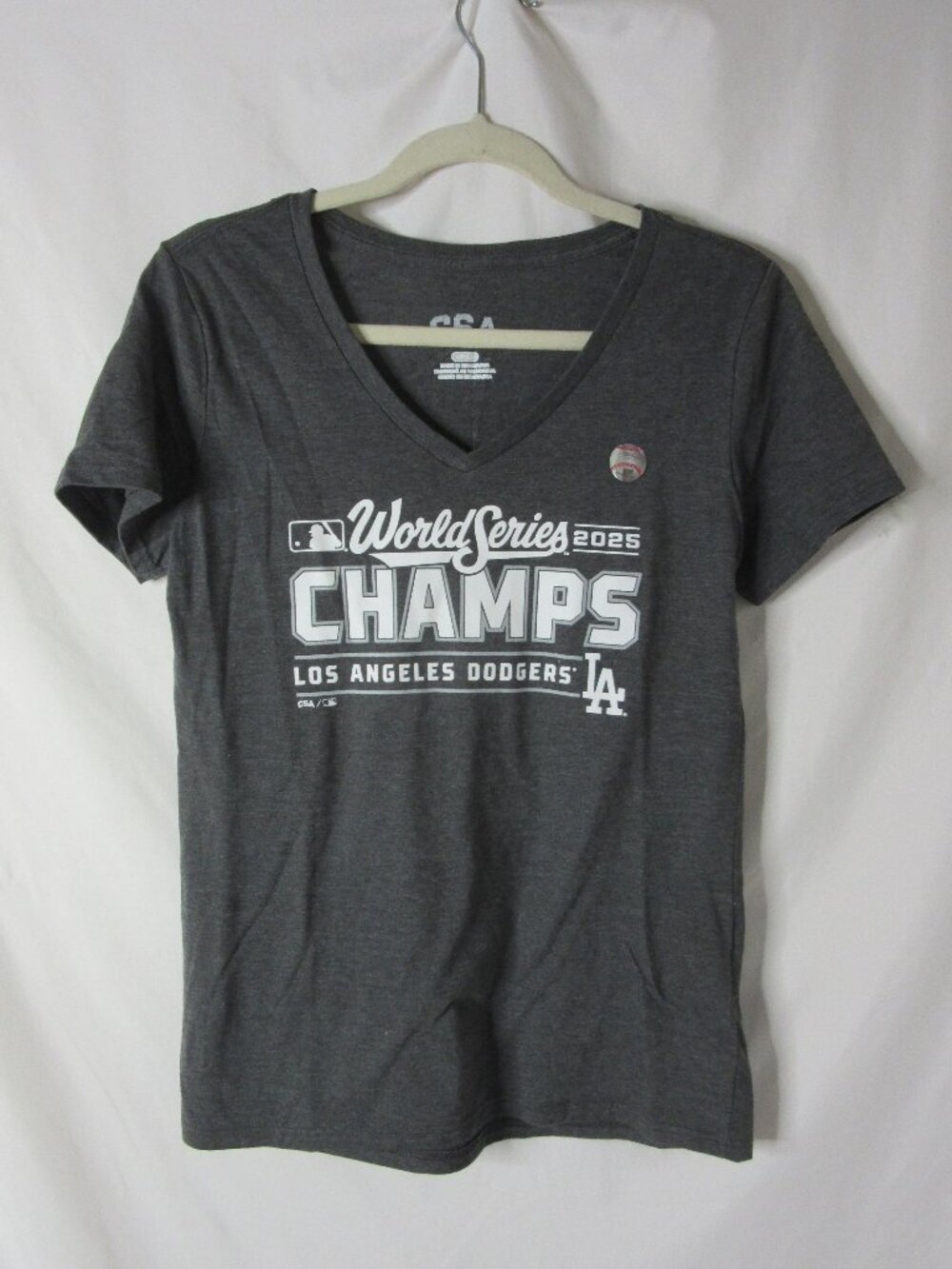 LA Dodgers 2025 World Series Champs T Shirt Baseball Women's Gray Size Small NWT